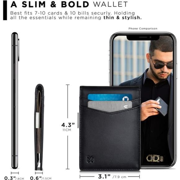 Mens Wallets slim Front Pocket RFID Blocking Card Holder Minimalist Mini Bifold - Picture 4 of 7